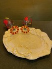 Embossed Seafood Oval Serving Platter bowl 14   x11     2 Hand Painted Glasses