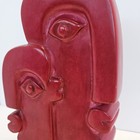 Vintage Red Carved Stone Picasso-style Statue Red Soap Stone Two Face Figurine