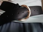 Women Western Black Genuine Leather Belt Golden Buckle M Belt Length Is 41 In
