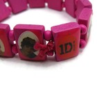 One Direction 1d Fan Bracelet Pink Wood Bead Stretch Band Member Photos Jewelry