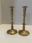 Brass Candle Sticks Holders  Heavy Vintage Pair  9 25    Patina Set Of 2