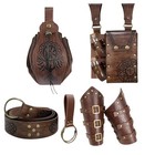 Medieval Viking Arm Bracers Gauntlet Belt Pouch Costume Set