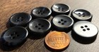 8 Vtg Nos Glossy Black   Blue Vein Plastic Sew-through Buttons 20mm 13 16  14891