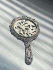 Vintage Floral Embossed Nouveau Vanity Hand Mirror Silver Plate Round Heavy 3   