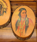 Set Of 2 8 x11  Native American Wood Slab Wall Pictures Home Cabin Decor 70s-80s