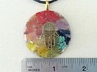 Orgone Pendant Necklace Hamsa Hand Of Fatima   Seven Chakra Healing Stones 