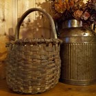 Antique 1800 s Primitive Maine Gathering Basket Woven Splint Bent Wood Handle 