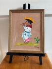 Vintage 1960 s Mexican Folk Art   Acrylic On Burlap   8x10    Signed   alvarez 