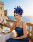 Sinamay Fascinator Pillbox Hats For Women Feather Flower Church Derby Headband C