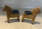 Set Of 2 Vintage Dala Hand- Carved Wooden Horses Hand- Painted From Sweden