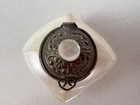 Mother Of Pearl Trinket Snuff Pill Box Etched Metal Dome Lid Vintage India 3c2