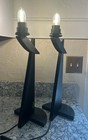 Pair Vintage Mid-century Modern Wood Signed Linus Bopp  Limboch Lamps Work