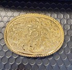 Crumrine Mfg Metal Floral Belt Buckle Heavy Silver Plated On Jewelers Bronze