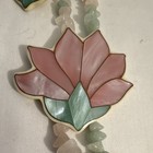 Vtg Lee Sands Pink Lotus Flower Jewelry Set Shell Inlay Necklace Quartz Earring
