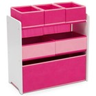 Wood 6 Bin Toy Organizer Bedroom Smart Storage Rack Reusable Stickers White pink