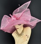 M23157  Rose Pink  kentucky Derby Church Wedding Wide Brim Sinamay Dress Hat