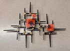 Vintage Mcm Brutalist Metal Wall Art Sculpture Orange Enamel Abstract 14 5   