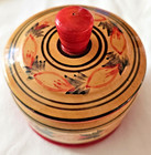 Vintage Russian Hand Painted Wooden Lidded Jar Red Black Trinket Box Small