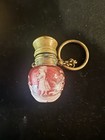 Vintage Miniature Red Peking Glass Goldtone Chatelaine Perfume Bottle Ooak Guc