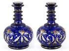 Antique French Hand Painted Enameled Cobalt Blue Liqueur Decanter  Fabulous 