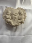Vintage White Bisque Trinket Box  Heart Shaped Cherub Decor