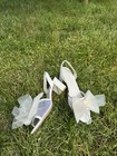 White Slingback Bridal Heels Wedding Shoes Tulle Bow Ivy City  women   s Size 9 