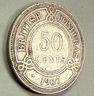 1907 British Honduras 50 Cents  925 Silver Very Scarce 19 000 Minted