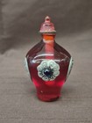 Vintage Snuff Bottle Ruby Red Glass Inlaid With White Copper And Blue Glass Cabs