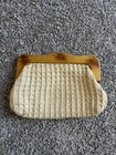 Vintage Women   s Beige brown Fabric Coin Purse Wallet W  Wood Frame  Hong Kong