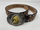 Vtg Ranch Pal Pony Buckle Acorn Tooled  marjorie  Leather Belt Youth Sz 28