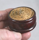 Antique Sewing Round Wooden Pin Holder And Leather Silk Needle Case 2pcs 