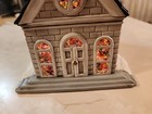 Vintage Byron Mold Ceramic Lighted Christmas Church W Stained Glass