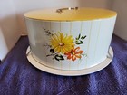 Vintage Cake Tin Carrier Mid Century  decoware yellow orange Flowers