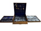Bangkok Jewelry Bronze brass 142 Piece Flatware Original 3 Drawer Teakwood Case