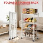 Foldable Kitchen Cart On Wheels Rolling Storage Cart With 4-tier Shelves White