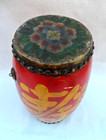 Antique Handmade And Painted Tibetan  chinese Provincial Drum W  Artwork - 12 5 