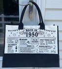    vintage 1950    Canvas Tote Bag - Cream   Black  new W o Tag 