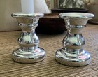 Pair Of Vtg French Short   Chubby Mercury Glass Look Candle Holders  Chrome Tone