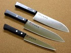 Japanese 3 Set Kitchen Knives Chef s Santoku Utility Serrated Blade Seki Japan