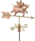 Stunning Polished Copper Flying Pig Weathervane - Weather Resistant Design