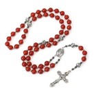 Red Garnet Beads Rosary Necklace Miraculous Medal With Silver Crucifix