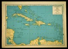 Vintage Map Of The Caribbean Map West Indies Wall Art Cuba Puerto Rico Jamaica