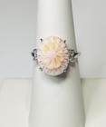 925 Sterling Silver Carved Flower Natural Pink Queen Conch Shell Half Moon Ring