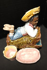 Majolica Boy On Log Match Holder Striker Antique