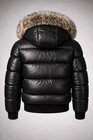 Men   s Genuine Lambskin Puffer Jacket Black Fur Removable Hood Winter Bomber Coat