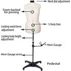 Adjustable Dress Form Female Mannequin Body Torso With Tripod Stand Sewing Dummy