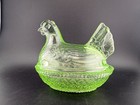 Wilkerson Glass Usa Green Vaseline Uranium Glass Hen On Nest Covered Dish     4 5 