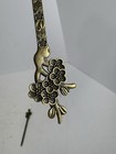 Vintage Style Floral Hair Sticks Brass Tone Pair Ornate Asian Bun Pins