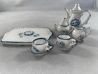 Vintage 10 Mini Tea Set  Blue   White Porcelain Floral Doll Sized