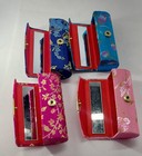 Vintage Lipstick Case Holder-4  W mirror Metallic Floral Asian Silk Snap Closure